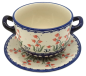 Preview: Bunzlauer Keramik Suppentasse mit Unterteller Glockenblume rot