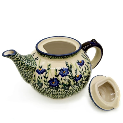 Polish Pottery Teapot - Blue Primose Pattern