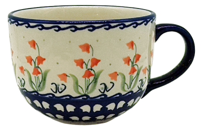 Bunzlauer Keramik Milchkaffee-Tasse im Dekor Glockenblume rot