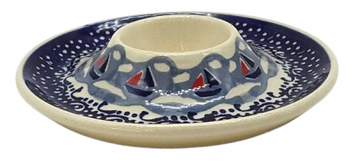 Bunzlauer Keramik Eierteller in Tellerform, Art.-Nr. J-051, klassisches Dekor Ahoi