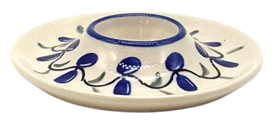 Bunzlauer Keramik Eierhalter in Tellerform Dekor Oliven, Seitenansicht