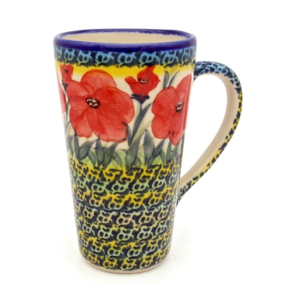 Polish Pottery tall mug John, poppies pattern