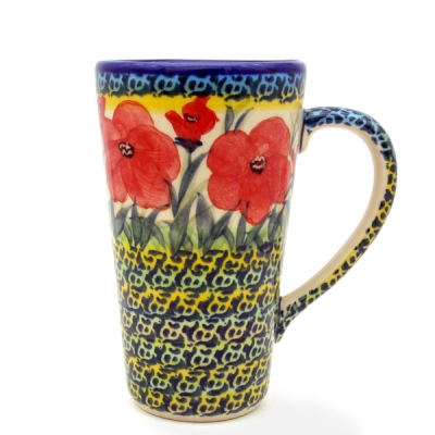 Polish Pottery tall mug John, poppies pattern