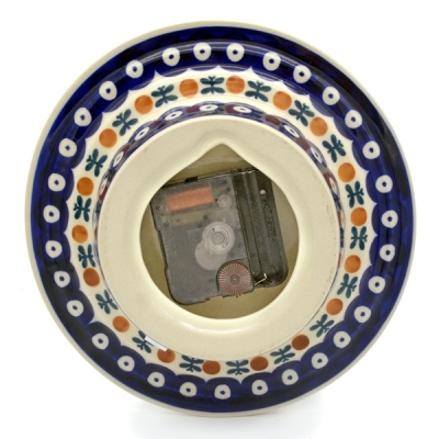 Bunzlauer-Wanduhr-Tellerform-20-cm-Dekor-Kranz-Rückansicht