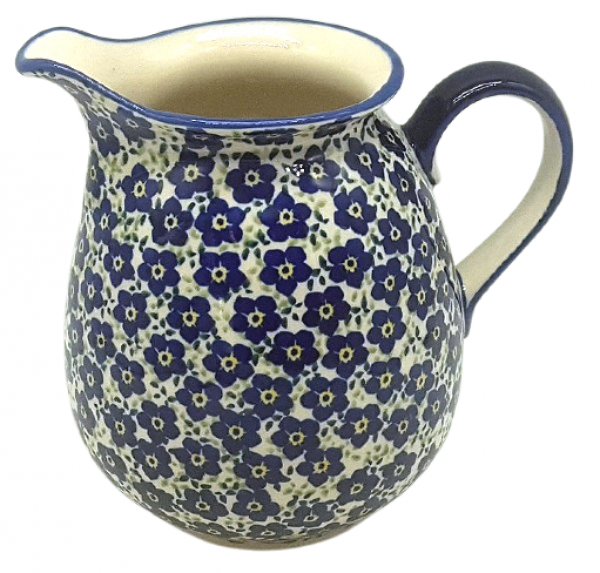 Bunzlauer Keramik Liter-Krug Dekor Viola blau Oberansicht