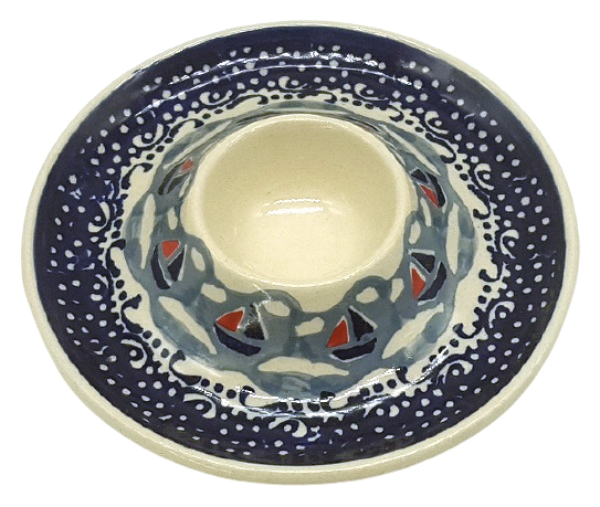 Bunzlauer Keramik Eierteller in Tellerform, Art.-Nr. J-051, klassisches Dekor Ahoi