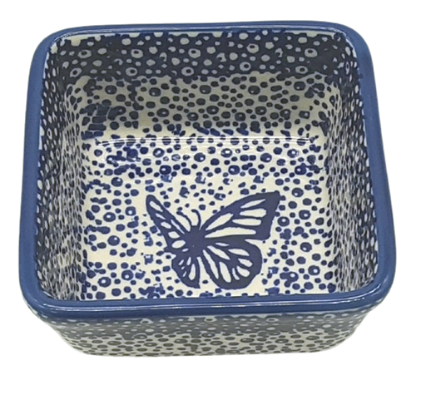 Bunzlauer Keramik Schälchen quadratisch 150 ml Blauer Falter Ansicht von oben