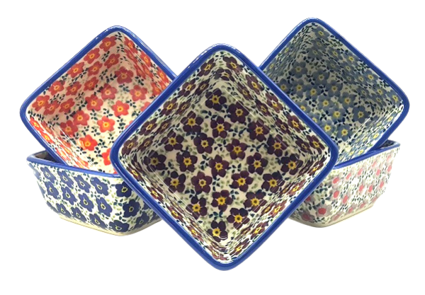 BunBunzlauer Keramik Set quadratische Schälchen Serie Viola 5 Farbenzlauer Keramik Schälchen 150 ml Viola