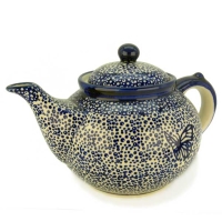 Polish Pottery Teapot - Blue Flutterer Pattern