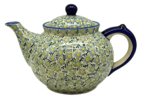 Bunzlauer Teekanne für 6 Tassen Dekor Viola grau-gelb, Seitenansicht