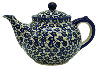Bunzlauer-Teekanne-1,2-Liter-Dekor-Viola blau, Seitenansicht