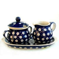 Polish Pottery sugar and creamer set bluespot design