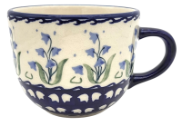 Bunzlauer Milchkaffee-Tasse im Dekor Glockenblume blau