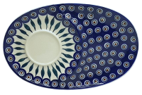 Bunzlauer ovaler Teller 30 cm mit Tassenspiegel Dekor Pfauenauge