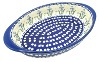 Bunzlauer Keramik ovale Auflaufform 25,5 cm Dekor Glockenblume blau