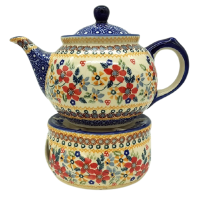 Bunzlauer Keramik Bunzlauer-Teekanne 0,8 ltr. mit-Stoevchen Dekor-Blumenwiese