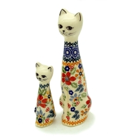 Bunzlauer Keramik Set 2 Katzen-Figuren 9,5 und 16 cm, Dekor Cornelia