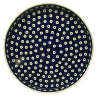 Bunzlauer Keramik rundes Serviertablett mit gerader Kante, Dekor Blau-Auge