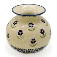 Kugelförmige Vase mit einem Füllvolumen von etwa 500 ml, von Hand schwammgestempelt im Blümchen-Dekor Angelika.