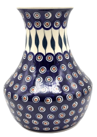 Bunzlauer Vase in Kegelform, 25 cm hoch, Dekor Pfauenauge, Seitenansicht