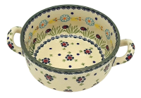 Polish Pottery soup dish with 2 handles Ladybird design